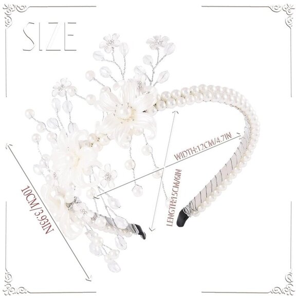 White Flower Girl Headband Pearl Wedding Hair Accessory for First Communion main image 4